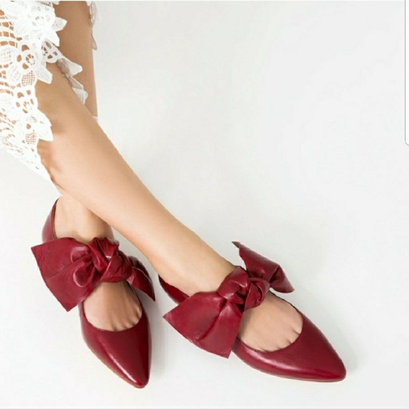 Zara Shoes - ZARA Red Bow Leather Flat